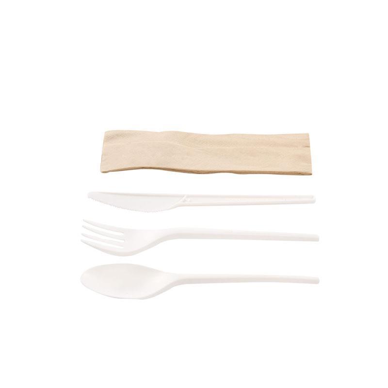 Set cubiertos CPLA con servilleta 500 uds | Compostables