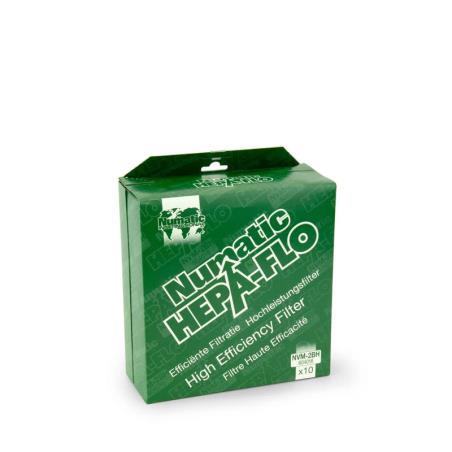 bolsas HepaFlo Numatic NVM-2BH con autocierre y triple filtración para aspiradores profesionales.