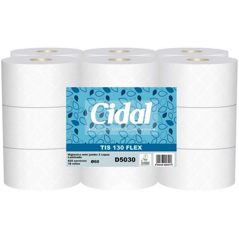 Papel higiénico industrial Cidal TIS 130 FLEX Mini Jumbo de 2 capas y 100 % celulosa virgen
